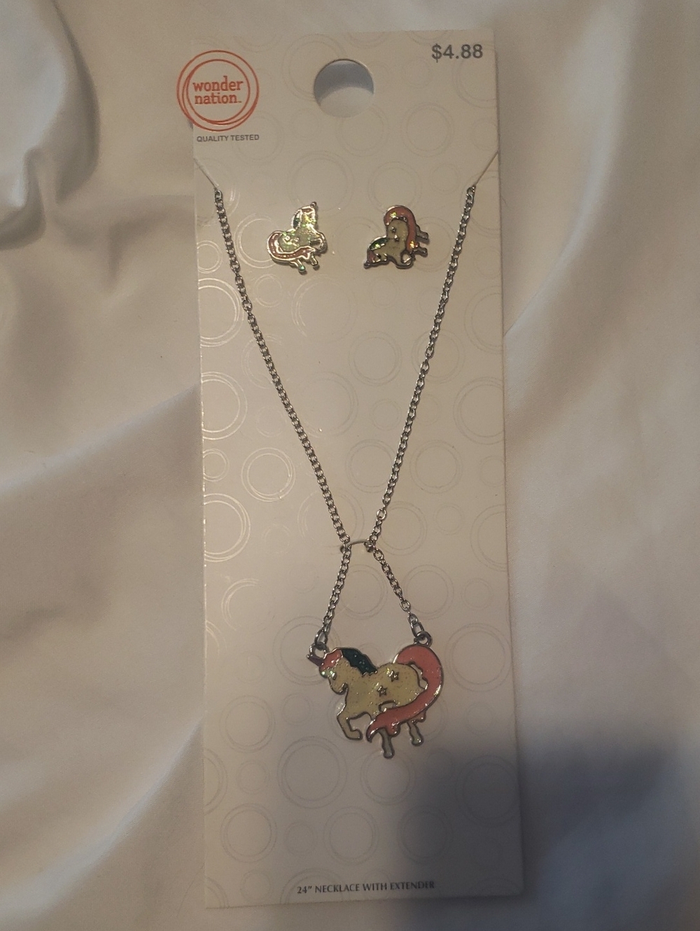 wonder nation Pink & Gold Unicorn Necklace and Stud Earring Set